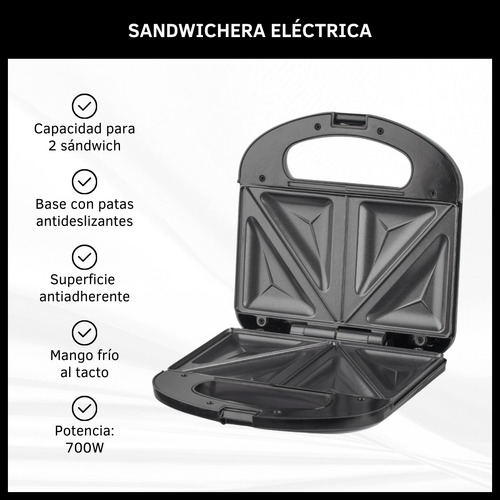 Sandwichera Eléctrica 700w Superficie Antiadherente 220v  Negro