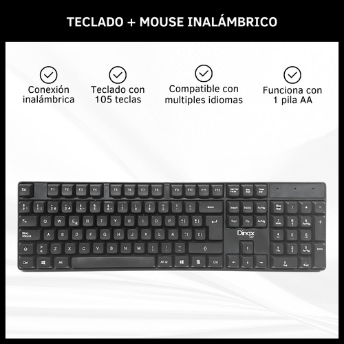 Kit De Teclado Y Mouse Inalámbrico Dinax Dx-2btcomb Negro Negro