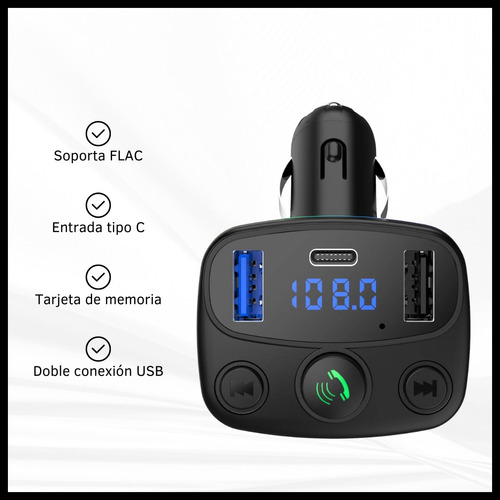 Transmisor Bluetooth Auto Reproductor Inalámbrico Luces Led
