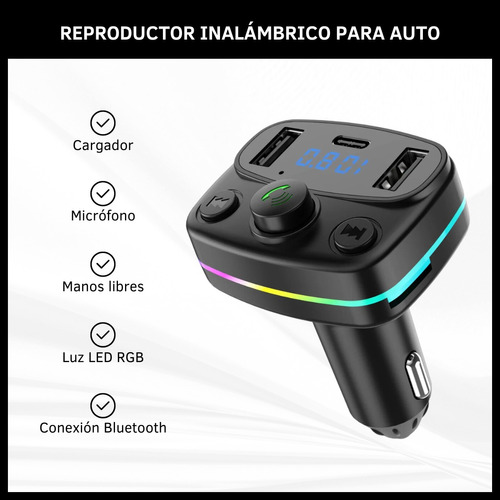 Transmisor Bluetooth Auto Reproductor Inalámbrico Luces Led