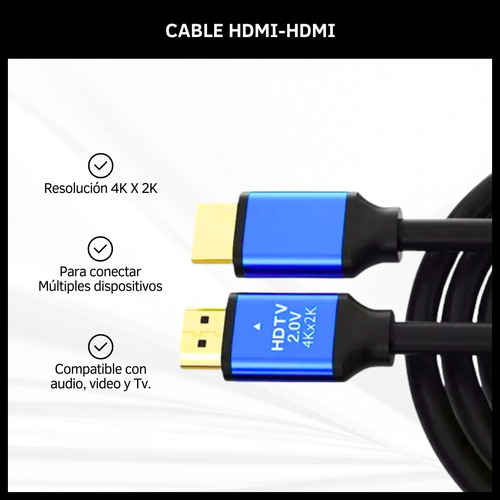 Cable Hdmi Macho 1,5 Metros 4k Audio Video Para Tv Full Hd