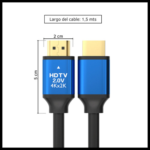 Cable Hdmi Macho 1,5 Metros 4k Audio Video Para Tv Full Hd