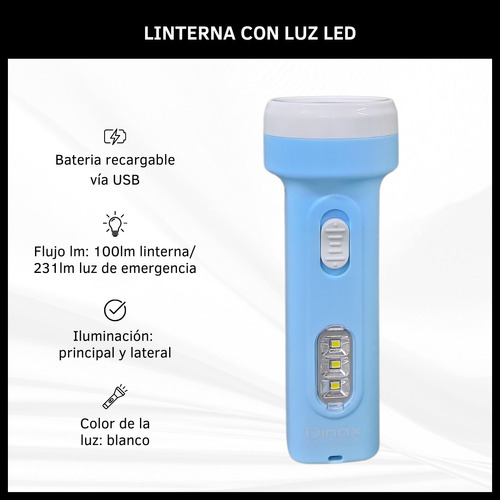 Linterna Luz Led Fría De Emergencia Con Batería Recargable 