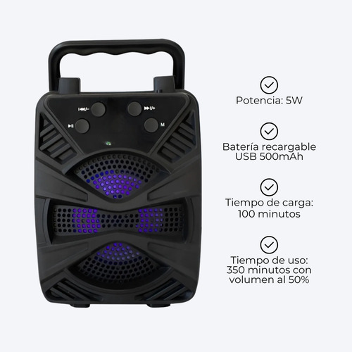 Parlante Inalámbrico Dinax Gts2422 Bluetooth Luces Led 5w Negro