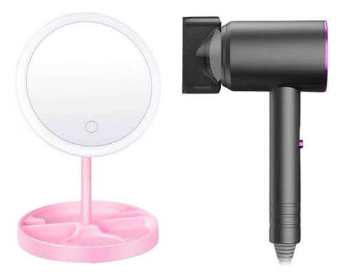 Combo Espejo Touch Luz Led Y Secador De Pelo Kit