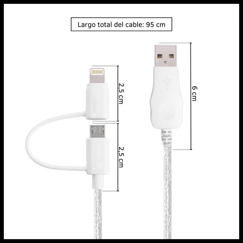 Cable Usb Carga Rápida Conector Ip Y Micro Usb Con Luz Led 