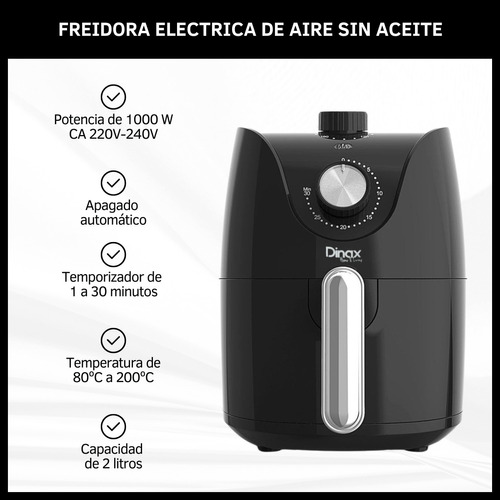 Freidora De Aire Eléctrica Sin Aceite 2l Temporizador 1000w 