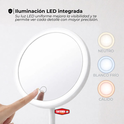 Espejo Touch Para Maquillaje Con Luz Led 3 Tonos Táctil Usb  Blanco