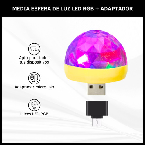 Luz Led Bola Rgb Mini Esfera Adaptador Micro Usb Celular