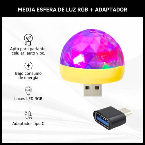 Mini Esfera Luz Led Rgb Para Celular Adaptador Usb Tipo C