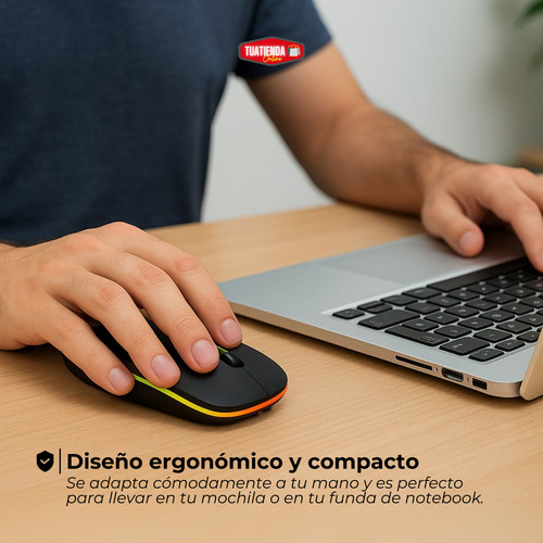 Mouse Inalámbrico Luces Rgb Gamer Bluetooth Pc Receptor Usb Negro