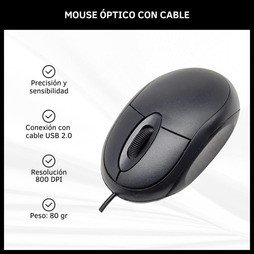 Mouse Óptico 800 Dpi Con Cable Conexión Usb De Escritorio 