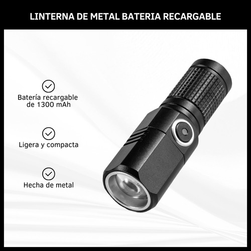 Linterna Mini Luz Led Blanca De Metal Batería Recargable