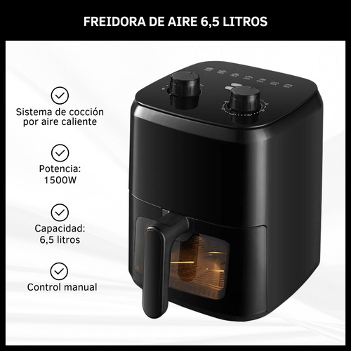 Freidora De Aire Sin Aceite Eléctrica Air Fryer 6.5lts 1500w