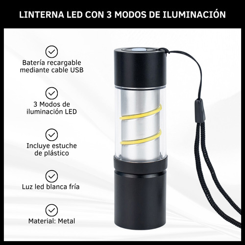 Linterna Led Mini Táctica Recargable 3 Modos De Iluminación