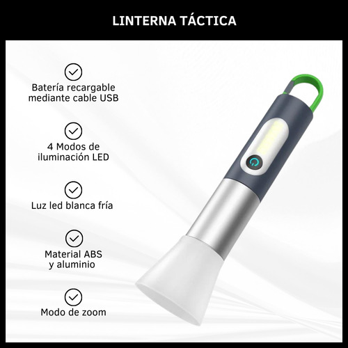 Linterna Táctica Led Recargable Con Zoom Telescópico 750lm