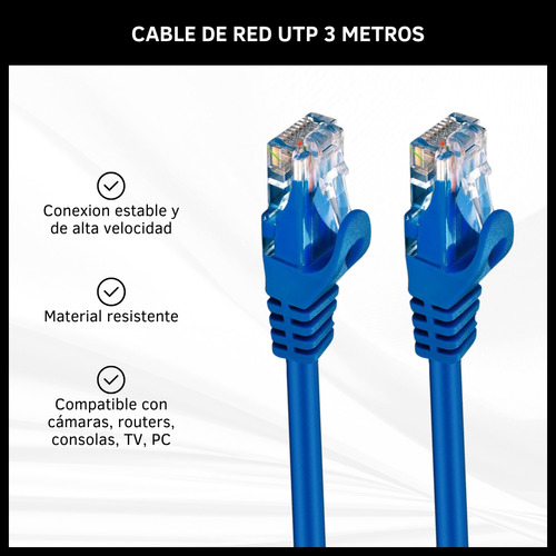 Cable De Red Cat.5e Ethernet 3 Metros Para Pc Módem Router