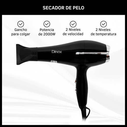 Secador De Pelo Cabello 2 Temperaturas 2 Velocidades 2000w Negro