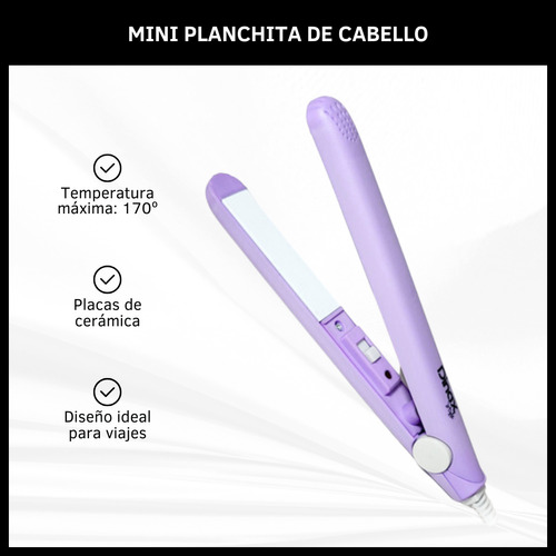 Planchita De Pelo Mini Flequillo Cabello De Viaje Portátil Color Lila
