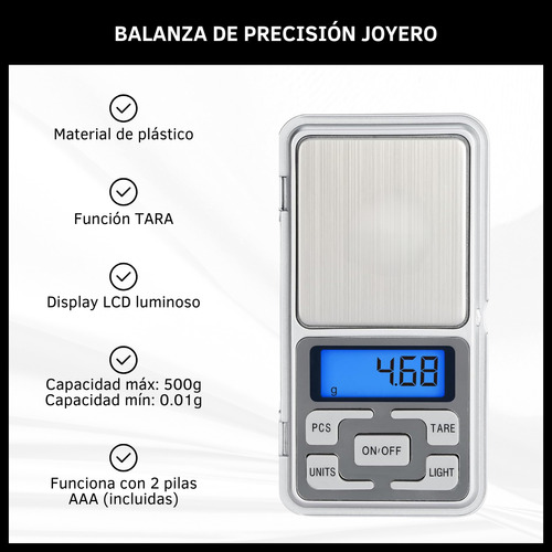 Balanza Portátil Digital De Precisión Joyero 0,1 Gramos 500g