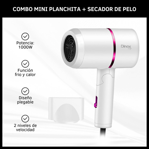 Planchita De Pelo Mini Y Secador Plegable Combo Para Viaje