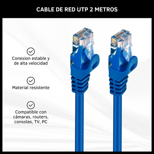 Cable De Red Cat.5e Ethernet 2 Metros Para Pc Módem Router