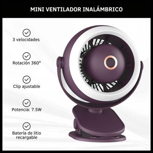 Mini Ventilador Clip Con Luz Portátil Recargable Inalámbrico