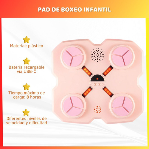 Máquina De Boxeo Musical Recargable Bluetooth Guantes Niños