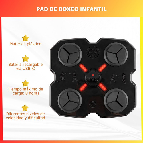 Máquina De Boxeo Musical Recargable Bluetooth Guantes Niños