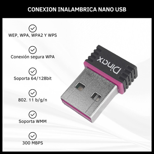 Receptor Wifi De Red Inalámbrica 300 Mbps Adaptador Nano Usb