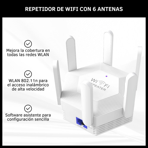Repetidor Extensor Wifi Amplificador Con 6 Antenas 2.4ghz