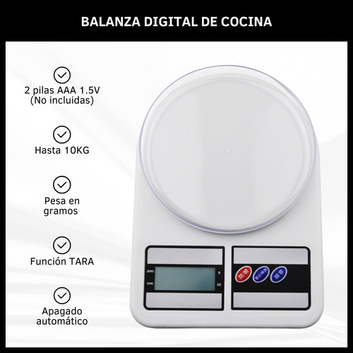 Balanza Digital De Cocina 10kg Electrónica Con Bowl Multiuso Blanco 10 Kg