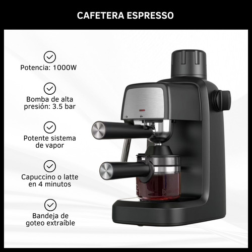 Cafetera Espresso 3.5 Bar 1000w Vaporizador Cappuccino Latte