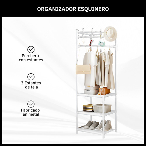 Rack Perchero Esquinero Organizador Multifuncional 3 Niveles