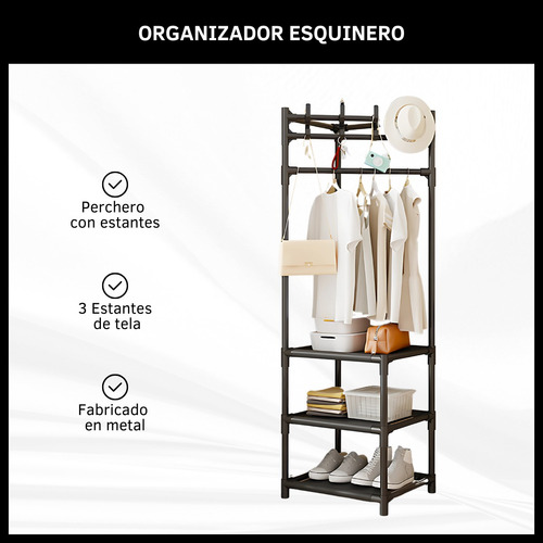 Rack Perchero Esquinero Organizador Multifuncional 3 Niveles