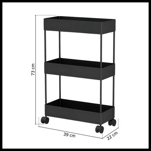 Organizador Auxiliar Multiuso 3 Niveles Estantes Con Ruedas Negro