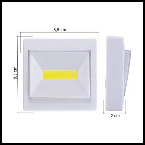 Lámpara Luz Led Cob Tecla Luz Emergencia A Pilas Adhesiva Blanco