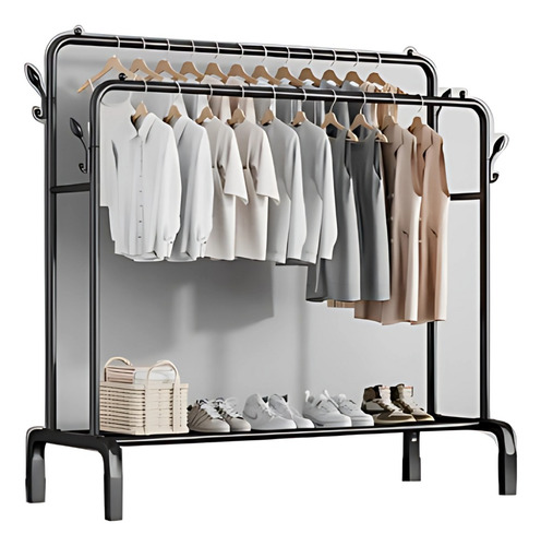 Perchero Organizador Estantes Doble Barral Multifuncional Negro