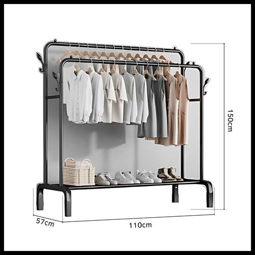 Perchero Organizador Estantes Doble Barral Multifuncional Negro