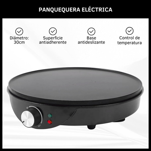 Panquequera Crepera Eléctrica 30cm Base Antiadherente 800w Negro
