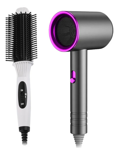 Secador Mini De Cabello Y Cepillo Alisador Eléctrico Dinax Blanco