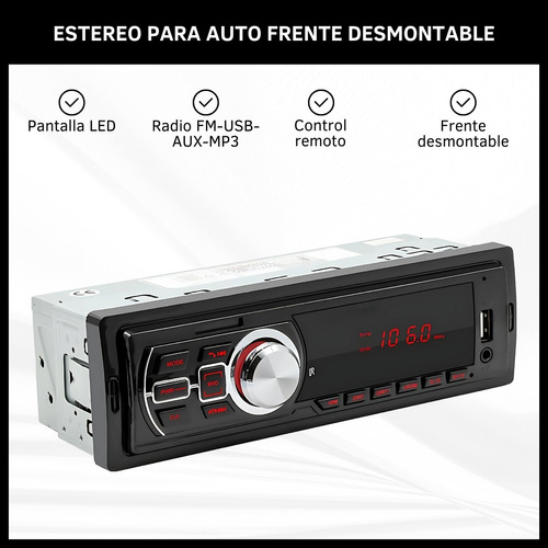 Estéreo Auto Frente Desmontable Fm Usb Aux Control Remoto