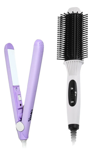 Cepillo Alisador Electrico Y Mini Planchita Para Pelo Combo