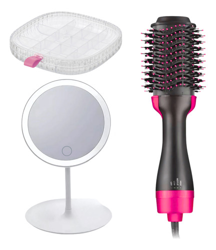 Cepillo Secador Eléctrico Espejo Luz Led Y Organizador