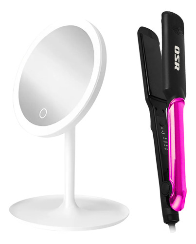 Espejo De Maquillaje Luces Led Y Planchita De Pelo Cabello