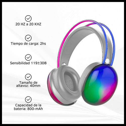 Auriculares Gamer Bluetooth Con Luz Led Rgb Inalámbricos