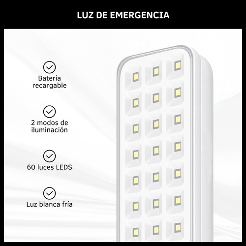 Luz De Emergencia 60 Leds Batería Recargable Portátil Usb Blanco