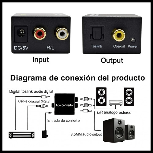 Convertidor De Audio Óptico Digital Toslink Rca