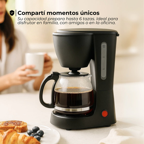 Cafetera De Filtro Eléctrica 6 Tazas Semi Automática 650w Negro