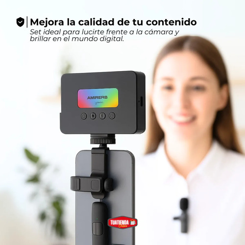 Micrófono Corbatero Luz Led Para Celular Kit Video Streaming Negro
